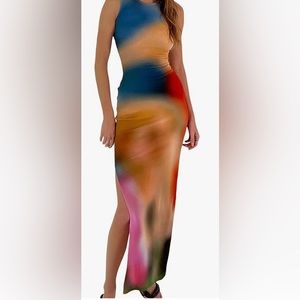 Women’s Tie-Dye Sleeveless Maxi Tank Dress